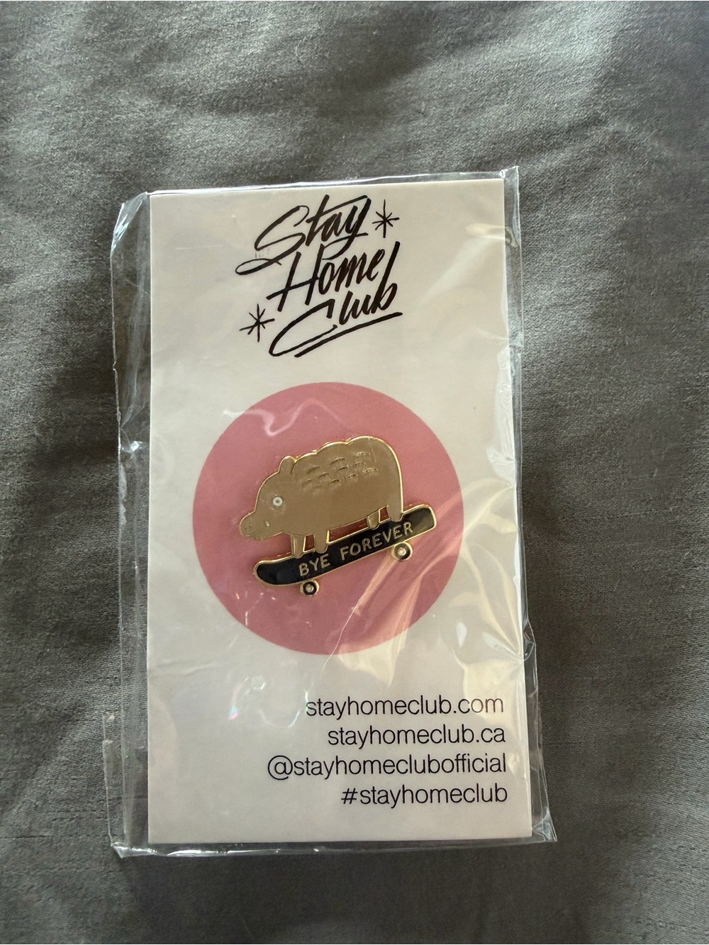 Stay Home Club 'Bye Forever' Bear Skateboard Enamel Pin - Gold & Black
